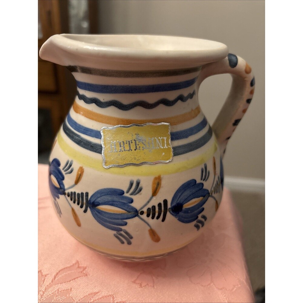Vintage Colorful Unique Artesania Aracena Spanish Art Pottery Jug